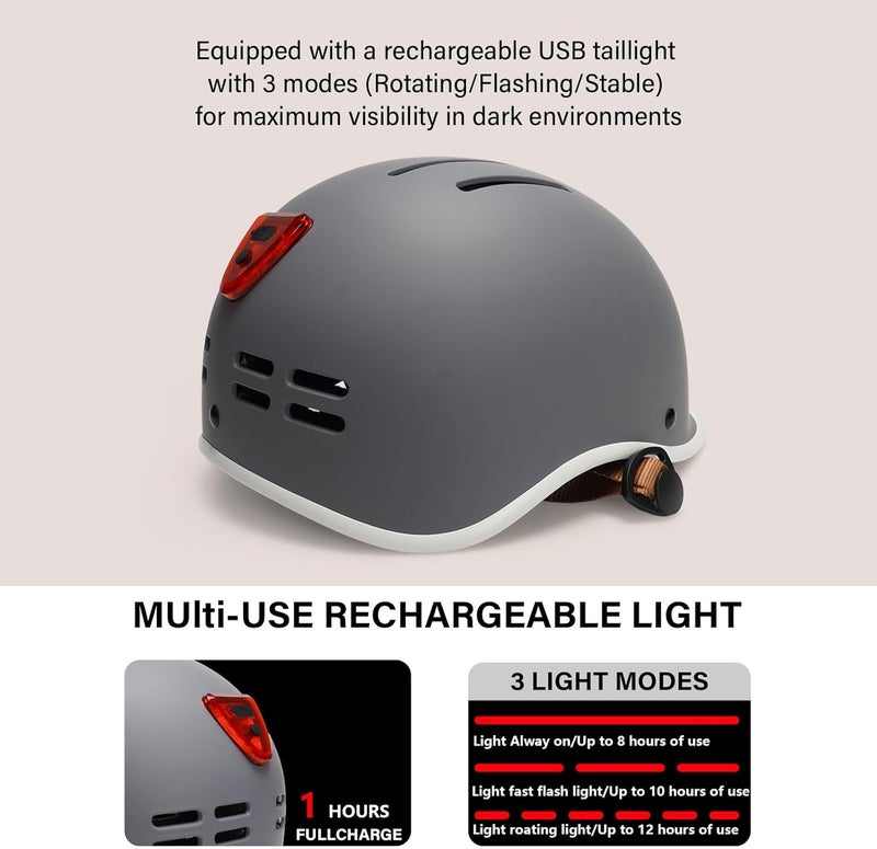 EXCLUSKY Bike Helmet for Adults,Adjustable Cycling Helmet for Men & Women Safety Certified Bicycle Helmet for Commuting, Road Biking, Skating with USB Rechargeable Rear Light - Image 2